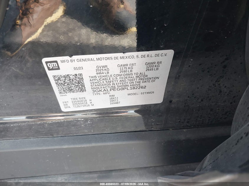2023 Gmc Terrain VIN 3GKALPEG0PL182262 IAAI salvage auction — WATER/FLOOD, Salvage Title, sold $7,700 on 2026-08-21 (photo 9)