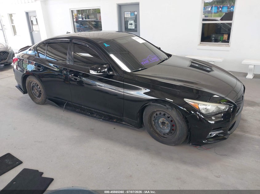 2014 Infiniti Q50 VIN JN1BV7AP9EM672513 IAAI salvage auction — LEFT SIDE, Rebuildable (Florida), sold $1,050 on 2026-08-01 (photo 1)