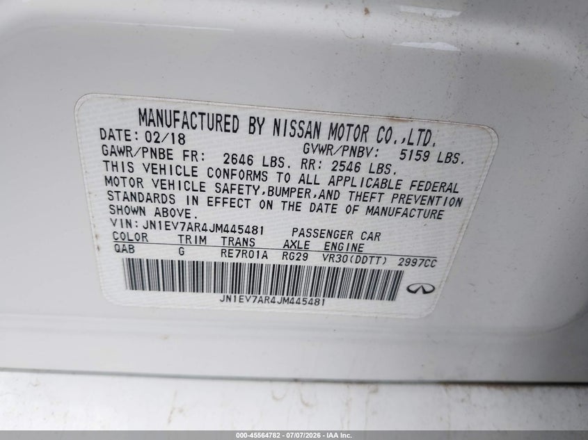 2018 Infiniti Q50 VIN JN1EV7AR4JM445481 IAAI salvage auction — ALL OVER, Salvage (Pennsylvania), sold $300 on 2026-07-24 (photo 9)
