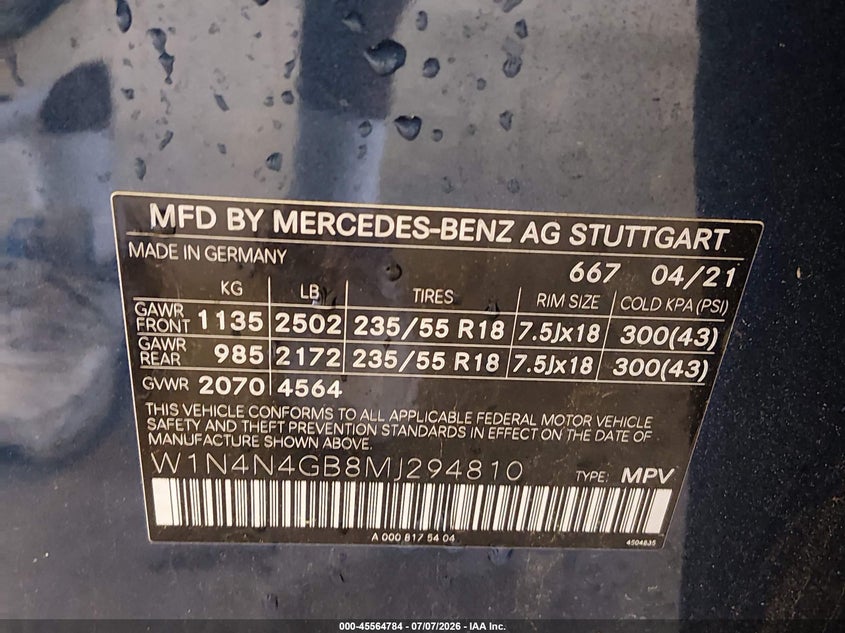 2021 Mercedes-benz Gla-klasse VIN W1N4N4GB8MJ294810 IAAI salvage auction — RIGHT SIDE, Salvage (Louisiana), sold $6,600 on 2026-07-29 (photo 9)
