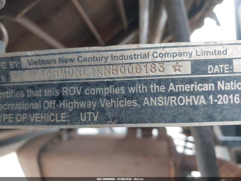2022 Hisn 229cc VIN A6HMDNL1KNB000183 IAAI salvage auction — Burn Interior, Clear (Oklahoma), sold $850 on 2026-07-07 (photo 9)