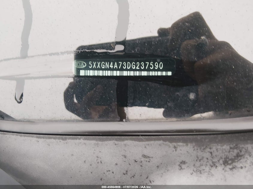 2013 Kia Optima VIN 5XXGN4A73DG237590 IAAI salvage auction — NORMAL WEAR, Clear (Virginia), sold $375 on 2026-07-16 (photo 9)