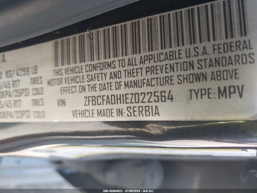 2014 Fiat 500l VIN ZFBCFADH1EZ022564 IAAI salvage auction — SIDE, Clear (Michigan), sold $750 on 2026-08-16 (photo 9)