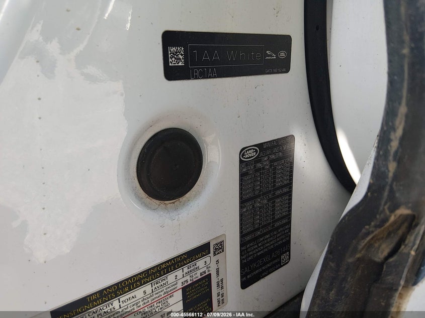 2020 Land rover Range rover velar VIN SALYK2EX6LA261445 IAAI salvage auction — ROLLOVER, Salvage Title, sold $4,650 on 2026-09-07 (photo 9)