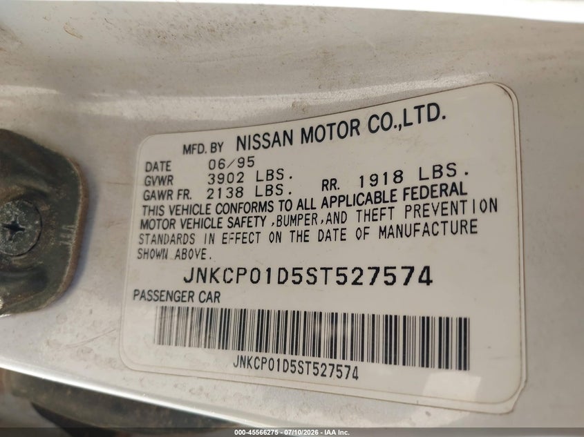 1995 Infiniti G20 VIN JNKCP01D5ST527574 IAAI salvage auction — NORMAL WEAR, Clear-Dealer Only (Arizona), sold $100 on 2026-07-23 (photo 9)