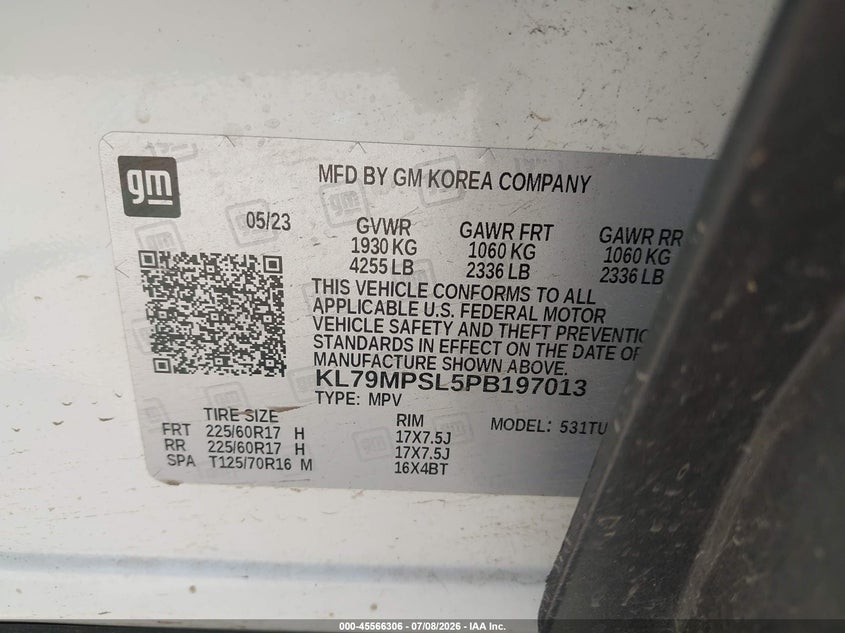 2023 Chevrolet Trailblazer VIN KL79MPSL5PB197013 IAAI salvage auction — FRONT END, Salvage Title, sold $8,400 on 2026-09-03 (photo 9)