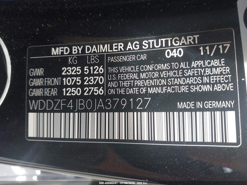 2018 Mercedes-benz E-klasse VIN WDDZF4JB0JA379127 IAAI salvage auction — FRONT END, Salvage Title, sold $9,700 on 2026-07-29 (photo 9)