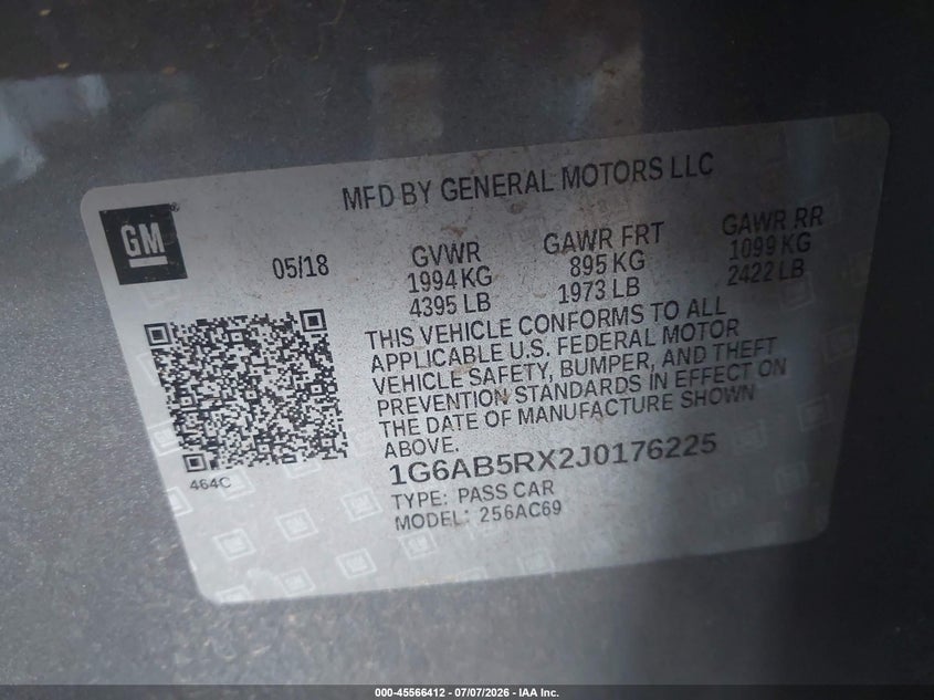 2018 Cadillac Ats VIN 1G6AB5RX2J0176225 IAAI salvage auction — FRONT END, Salvage (Arizona), sold $3,150 on 2026-08-03 (photo 9)