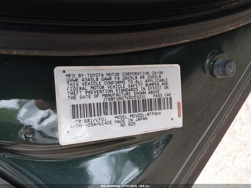 1999 Lexus Es 300 VIN JT8BF28G7X5053231 IAAI salvage auction — NORMAL WEAR, Clear (Virginia), sold $425 on 2026-07-23 (photo 9)