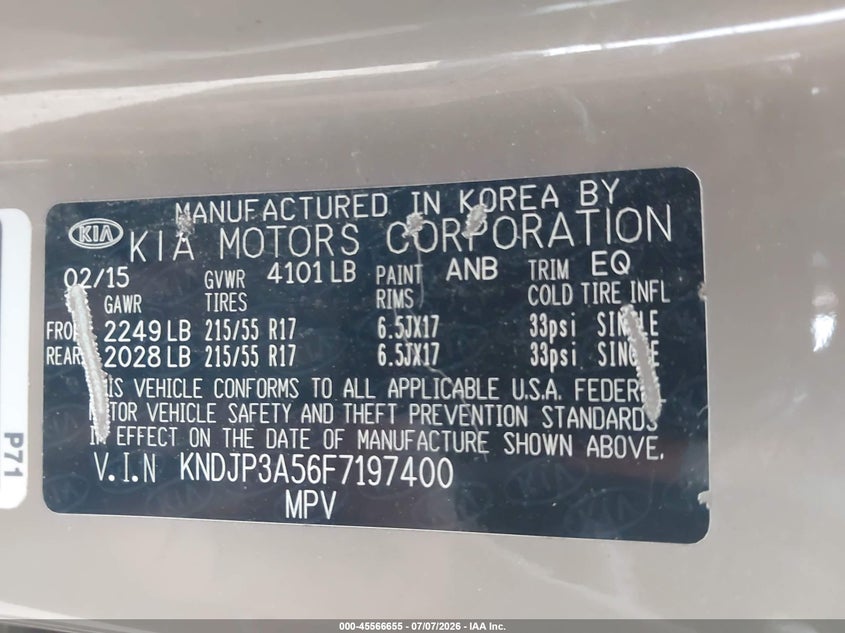 2015 Kia Soul VIN KNDJP3A56F7197400 IAAI salvage auction — FRONT END, Original (Texas), sold $100 on 2026-07-23 (photo 9)