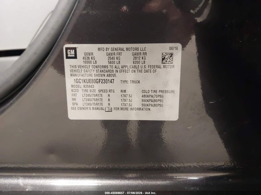 2016 Chevrolet Silverado 2500 VIN 1GC1KUE80GF230147 IAAI salvage auction — NORMAL WEAR, Sf97 (Washington), sold $20,000 on 2026-07-29 (photo 9)