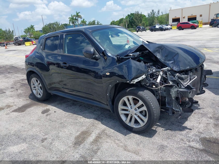 2014 Nissan Juke VIN JN8AF5MRXET355650 IAAI salvage auction — FRONT END, Rebuildable (Florida), sold $375 on 2026-07-16 (photo 1)