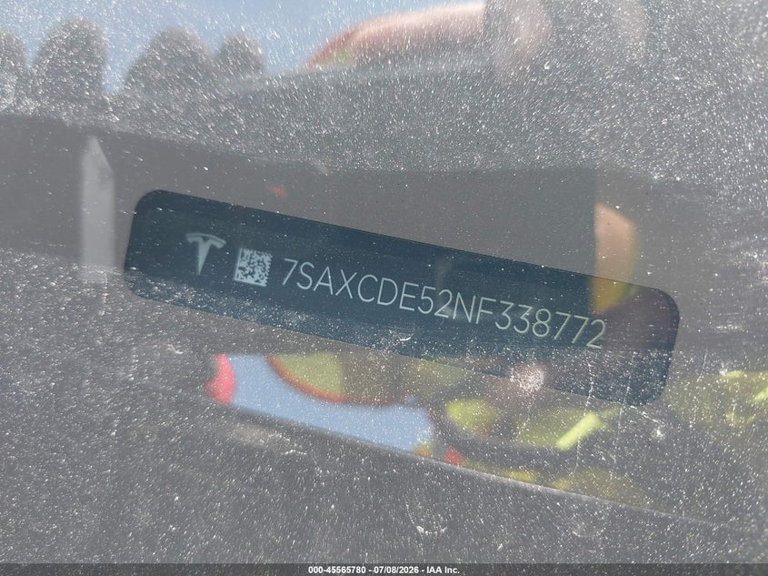 2022 Tesla Model x VIN 7SAXCDE52NF338772 IAAI salvage auction — FRONT END, Salvage (Texas), sold $17,975 on 2026-07-30 (photo 9)