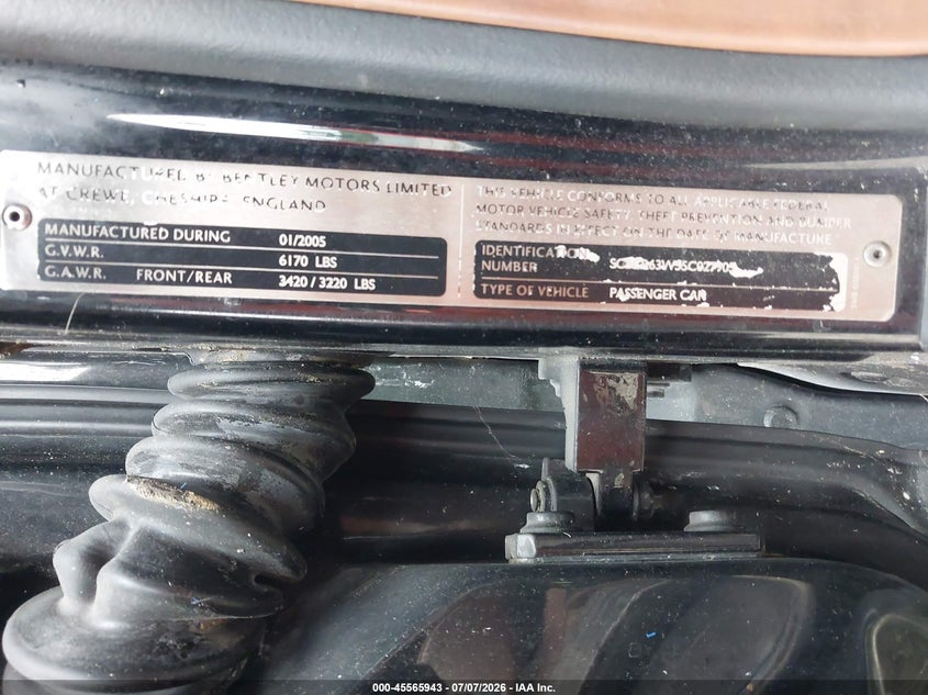 2005 Bentley Continental VIN SCBCR63W55C027905 IAAI salvage auction — NORMAL WEAR, Clear (New Jersey), sold $3,550 on 2026-07-28 (photo 9)
