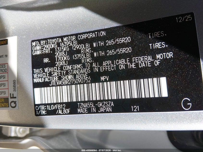 2026 Toyota 4runner VIN JTEVA5BR2T5090752 IAAI salvage auction — FRONT END, Salvage (California), sold $29,850 on 2026-07-09 (photo 9)
