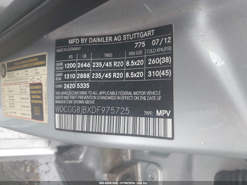 2013 Mercedes-benz Glk-klasse VIN WDCGG8JBXDF975725 IAAI salvage auction — NORMAL WEAR, Salvage Title, sold $4,225 on 2026-07-14 (photo 9)
