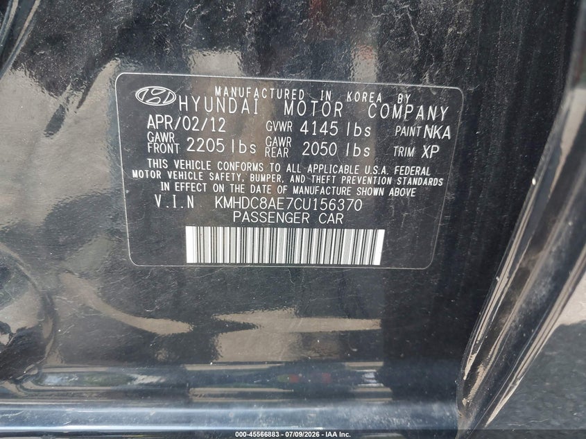 2012 Hyundai Elantra VIN KMHDC8AE7CU156370 IAAI salvage auction — NORMAL WEAR, Clear (New York), sold $400 on 2026-07-30 (photo 9)