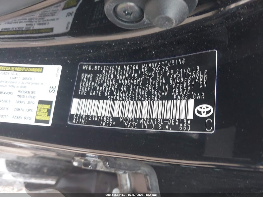 2026 Toyota Corolla VIN 5YFB4MDE1TP432665 IAAI salvage auction — FRONT & REAR, Salvage Title, sold $7,425 on 2026-07-09 (photo 9)