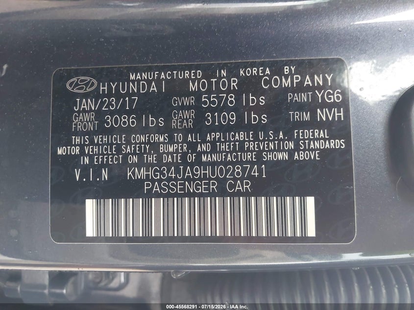 2017 Genesis G90 VIN KMHG34JA9HU028741 IAAI salvage auction — REAR END, Original (Texas), sold $4,550 on 2026-07-28 (photo 9)