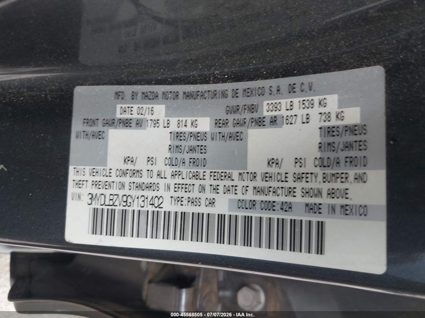 2016 Scion Ia VIN 3MYDLBZV9GY131402 IAAI salvage auction — FRONT END, Salvage Title, sold $2,050 on 2026-08-01 (photo 9)
