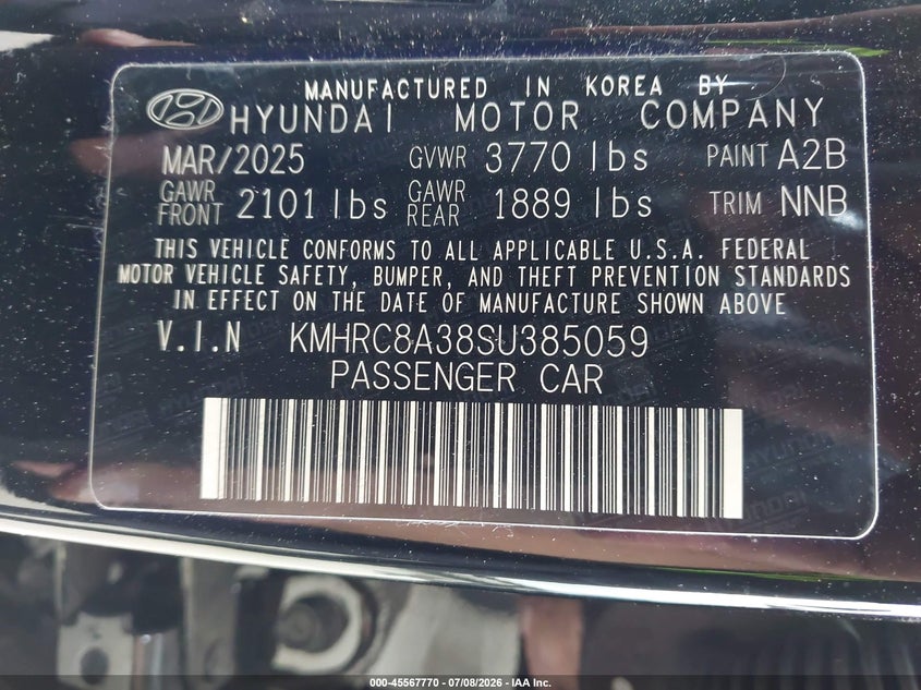 2025 Hyundai Venue VIN KMHRC8A38SU385059 IAAI salvage auction — LEFT FRONT, Salvage Title, sold $12,600 on 2026-07-22 (photo 9)