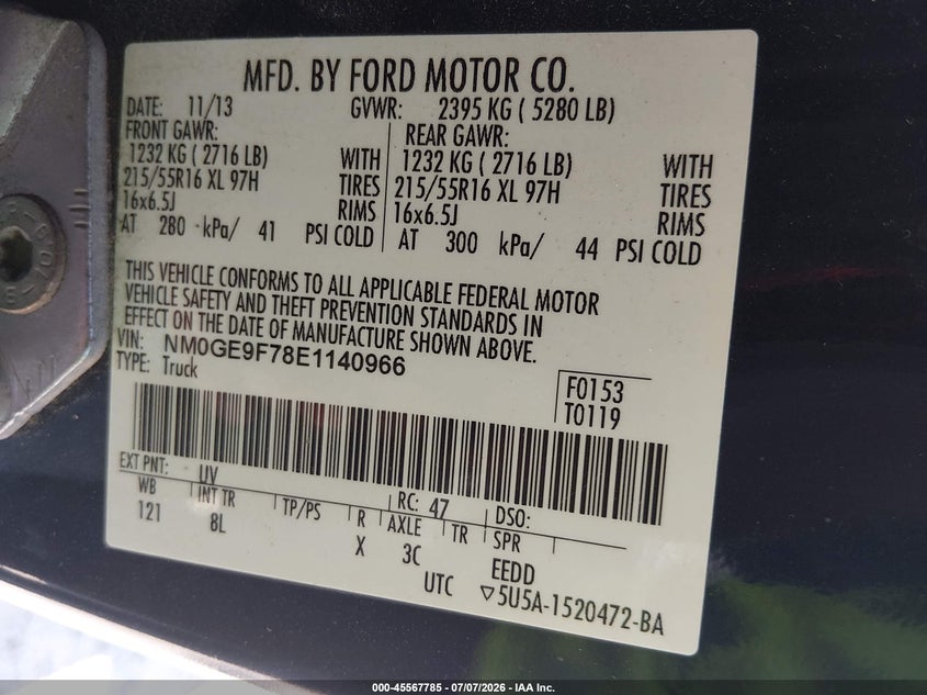 2014 Ford Transit VIN NM0GE9F78E1140966 IAAI salvage auction — FRONT END, Junk Bill Of Sale Mv2459 (Wisconsin), sold $1,200 on 2026-07-29 (photo 9)