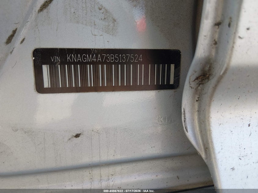 2011 Kia Optima VIN KNAGM4A73B5137524 IAAI salvage auction — FRONT END, Salvage (Tennessee), sold $25 on 2026-07-28 (photo 9)