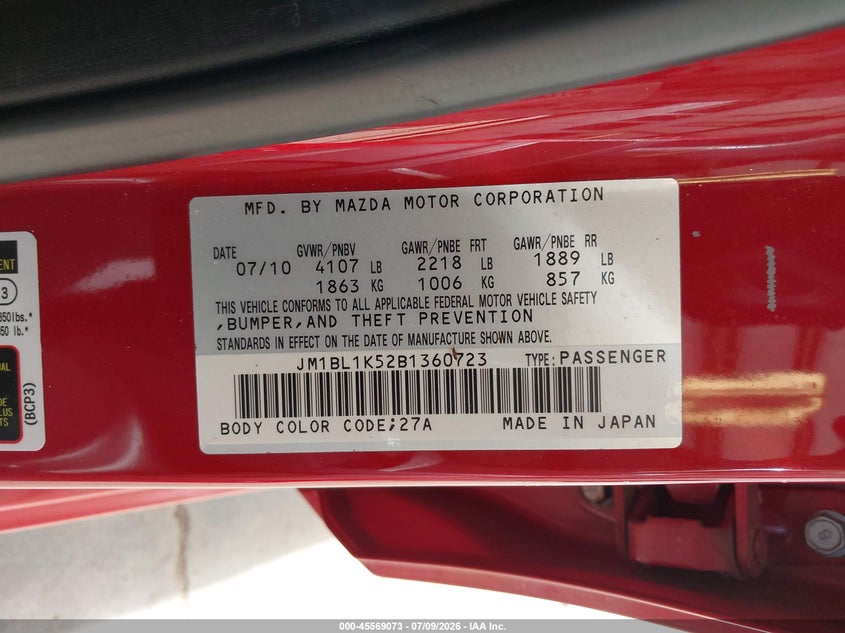 2011 Mazda 3 VIN JM1BL1K52B1360723 IAAI salvage auction — REAR END, Bill Of Sale (Washington), sold $1,900 on 2026-07-29 (photo 9)