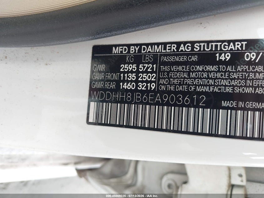 2014 Mercedes-benz E-klasse VIN WDDHH8JB6EA903612 IAAI salvage auction — FRONT END, Salvage Title, sold $1,550 on 2026-08-11 (photo 9)