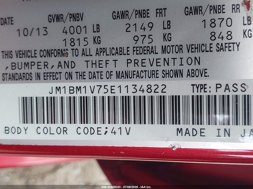 2014 Mazda 3 VIN JM1BM1V75E1134822 IAAI salvage auction — NORMAL WEAR, Clear (Maryland), sold $2,200 on 2026-08-01 (photo 9)