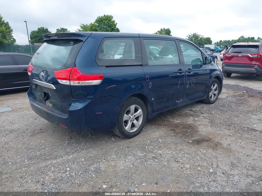 2011 Toyota Sienna VIN 5TDZK3DC1BS068055 IAAI salvage auction — FRONT & REAR, Salvage (Pennsylvania), sold $2,100 on 2026-07-31 (photo 4)