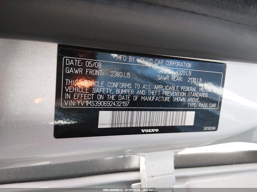2009 Volvo S40 VIN YV1MS390692432197 IAAI salvage auction — UNDERCARRIAGE, Salvage (California), sold $100 on 2026-07-28 (photo 9)