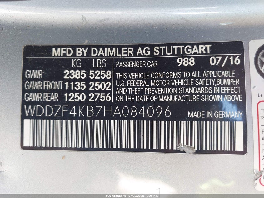2017 Mercedes-benz E-klasse VIN WDDZF4KB7HA084096 IAAI salvage auction — FRONT END, Mv-907A (New York), sold $1,050 on 2026-07-28 (photo 9)