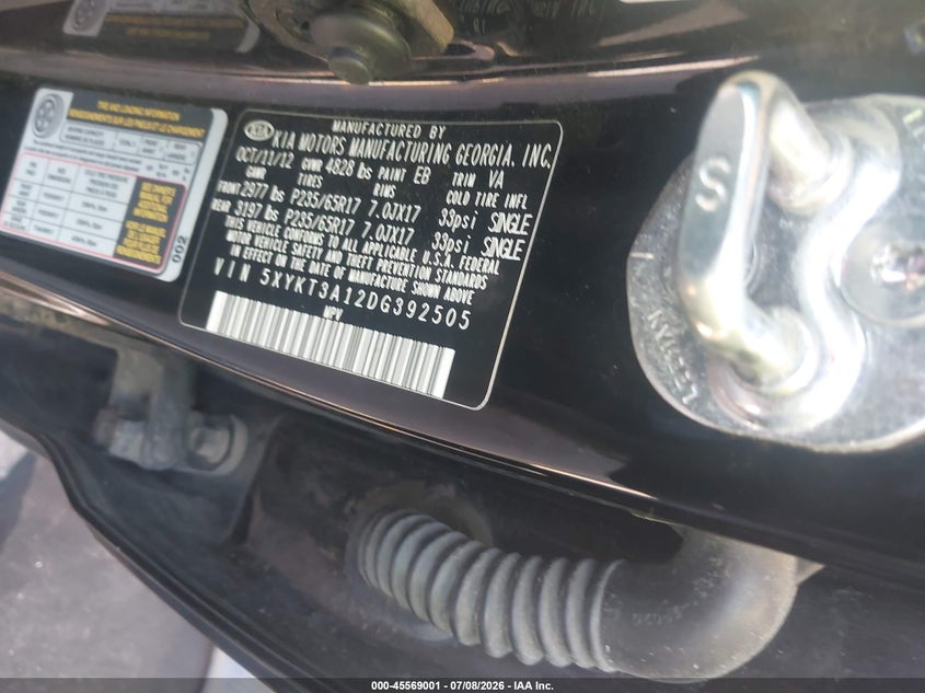 2013 Kia Sorento VIN 5XYKT3A12DG392505 IAAI salvage auction — NORMAL WEAR, Clear (Colorado), sold $650 on 2026-07-21 (photo 9)