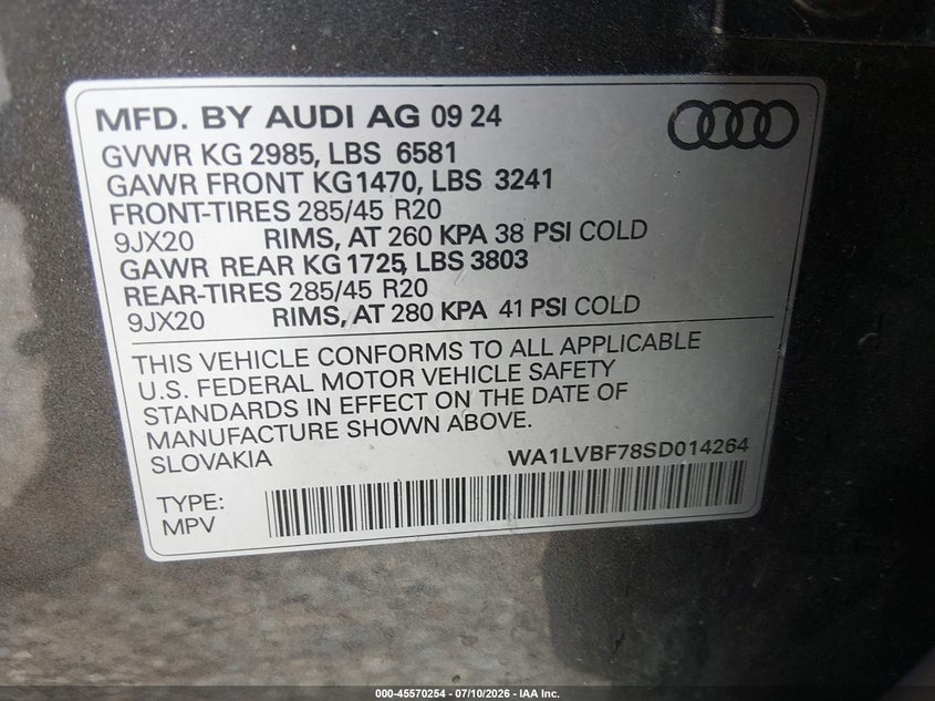 2025 Audi Q7 VIN WA1LVBF78SD014264 IAAI salvage auction — REAR END, Enterprise Vehicles Clear Only (Georgia), sold $29,950 on 2026-07-15 (photo 9)