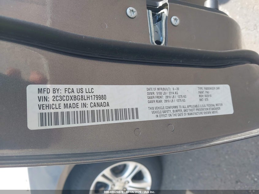 2020 Dodge Charger VIN 2C3CDXBG8LH179980 IAAI salvage auction — NORMAL WEAR, Sf97 (Oregon), sold $9,375 on 2026-07-29 (photo 9)