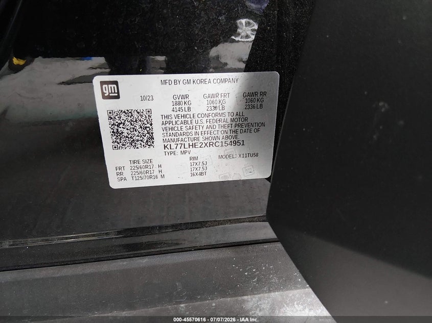 2024 Chevrolet Trax VIN KL77LHE2XRC154951 IAAI salvage auction — FRONT END, Salvage Title, sold $6,400 on 2026-07-29 (photo 9)