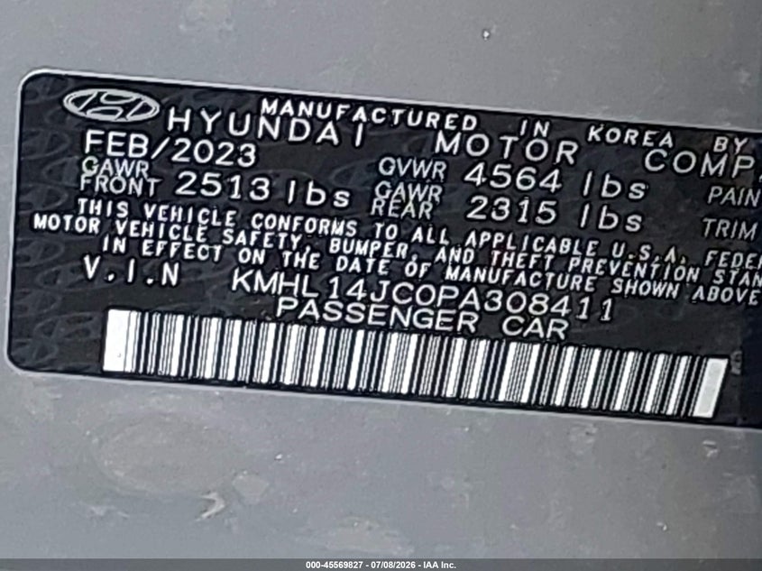 2023 Hyundai Sonata VIN KMHL14JC0PA308411 IAAI salvage auction — FRONT END, Mv-907A (New York), sold $2,700 on 2026-07-28 (photo 9)
