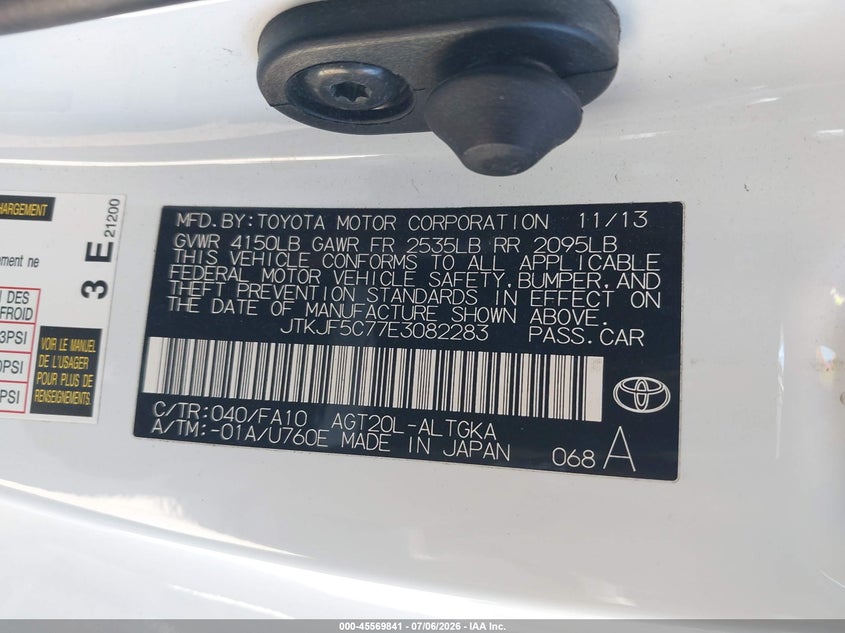 2014 Scion Tc VIN JTKJF5C77E3082283 IAAI salvage auction — FRONT END, Salvage Title, sold $725 on 2026-07-22 (photo 9)
