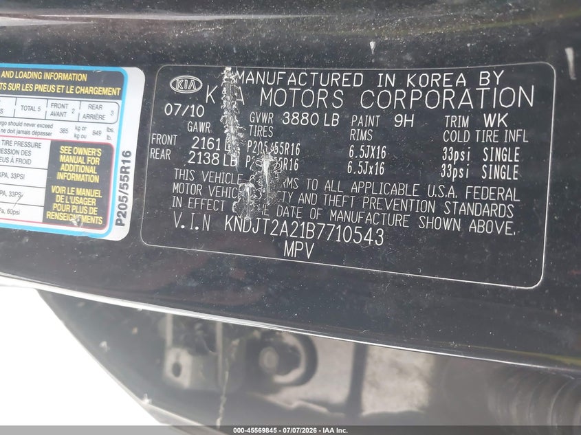 2011 Kia Soul VIN KNDJT2A21B7710543 IAAI salvage auction — NORMAL WEAR, Clear (Indiana), sold $475 on 2026-07-22 (photo 9)
