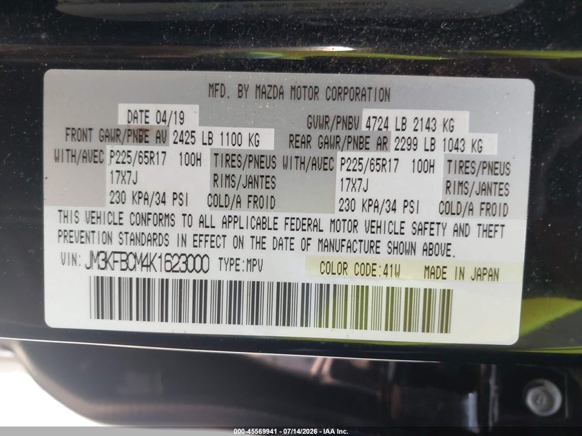 2019 Mazda Cx-5 VIN JM3KFBCM4K1623000 IAAI salvage auction — RIGHT SIDE, Salvage Title, sold $3,050 on 2026-08-01 (photo 9)