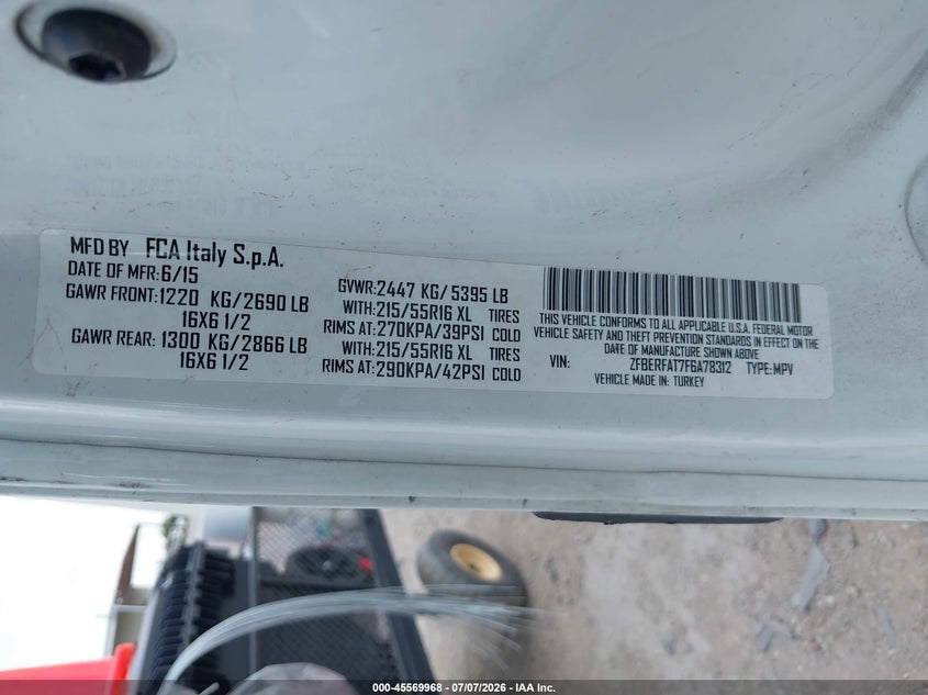 2015 Ram Promaster city VIN ZFBERFAT7F6A78312 IAAI salvage auction — NORMAL WEAR, Clear (Montana), sold $1,275 on 2026-08-12 (photo 9)