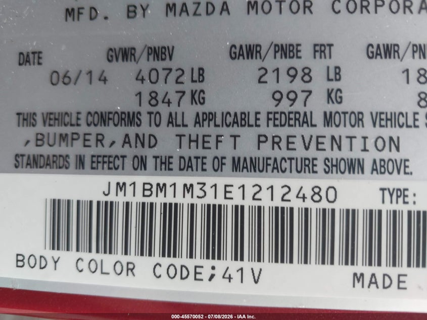 2014 Mazda 3 VIN JM1BM1M31E1212480 IAAI salvage auction — RIGHT SIDE, Salvage (Virginia), sold $3,650 on 2026-07-30 (photo 9)