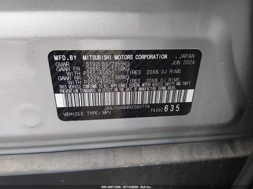 2024 Mitsubishi Outlander VIN JA4J3VA84RZ080774 IAAI salvage auction — LEFT REAR, Enterprise Vehicles Clear Only (Texas), sold $14,100 on 2026-07-15 (photo 9)