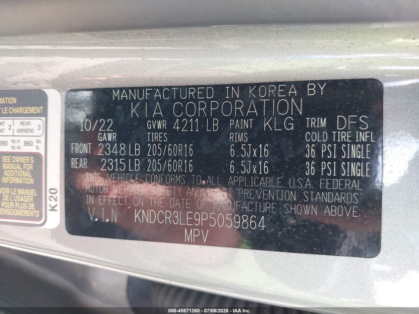 2023 Kia Niro VIN KNDCR3LE9P5059864 IAAI salvage auction — NORMAL WEAR, Clear (Hawaii), sold $1,000 on 2026-07-21 (photo 9)