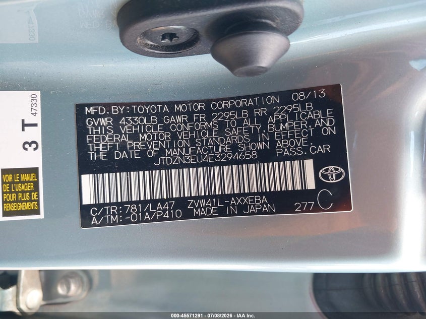 2014 Toyota Prius v VIN JTDZN3EU4E3294658 IAAI salvage auction — FRONT END, Wait Title, sold $2,450 on 2026-08-01 (photo 9)