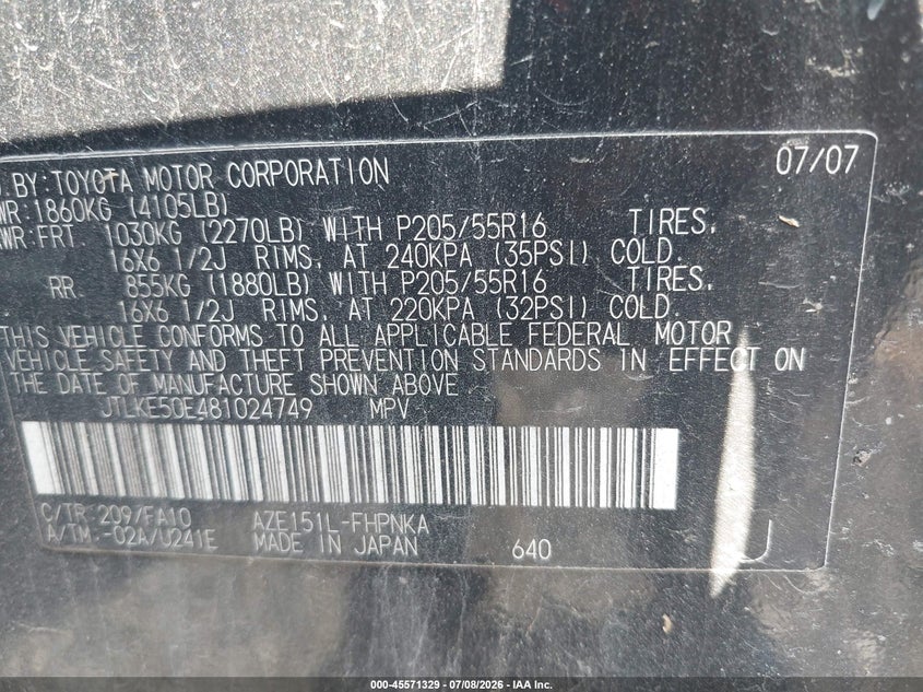 2008 Scion Xb VIN JTLKE50E481024749 IAAI salvage auction — SIDE, Clear (Oklahoma), sold $400 on 2026-07-21 (photo 9)