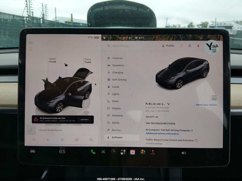 2022 Tesla Model y VIN 7SAYGDEE0NF370919 IAAI salvage auction — LEFT SIDE, Salvage - Greater Than 75% (Maryland), sold $4,950 on 2026-07-24 (photo 7)