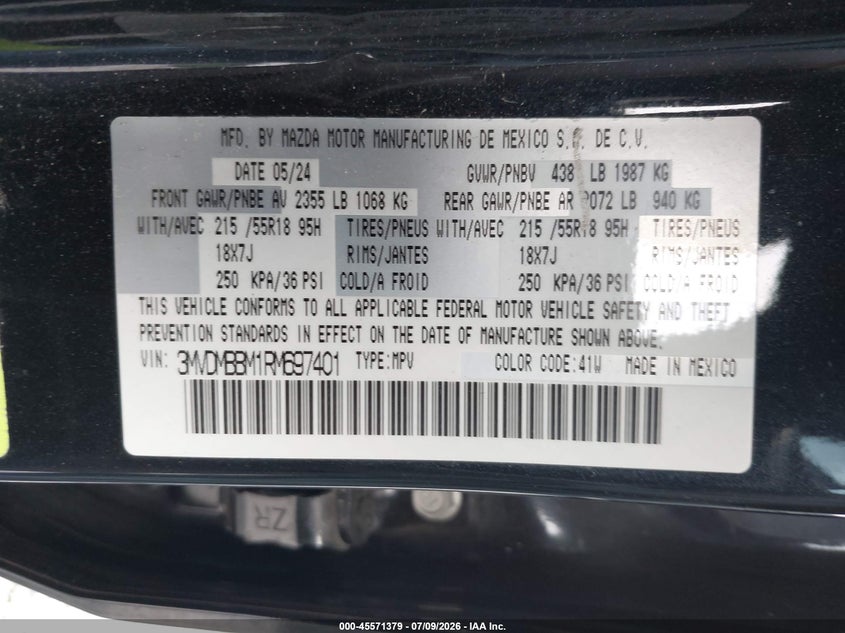 2024 Mazda Cx-30 VIN 3MVDMBBM1RM697401 IAAI salvage auction — NORMAL WEAR, Enterprise Vehicles Clear Only (Missouri), sold $12,600 on 2026-07-15 (photo 9)