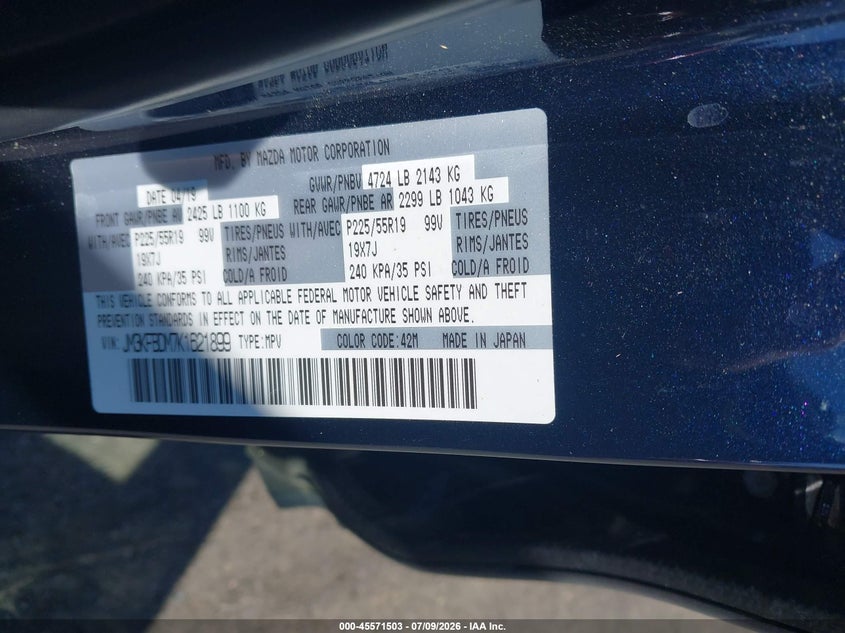 2019 Mazda Cx-5 VIN JM3KFBDM7K1621899 IAAI salvage auction — RIGHT FRONT, Salvage (North Carolina), sold $4,700 on 2026-07-30 (photo 9)